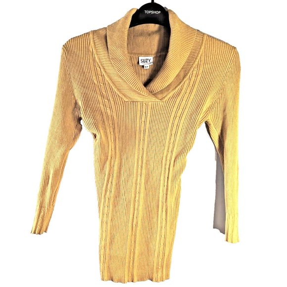 SUZY SHIER Women's Cable Knit Sweater Top Shawl Neck Acrylic Blend Blous… - Picture 1 of 6